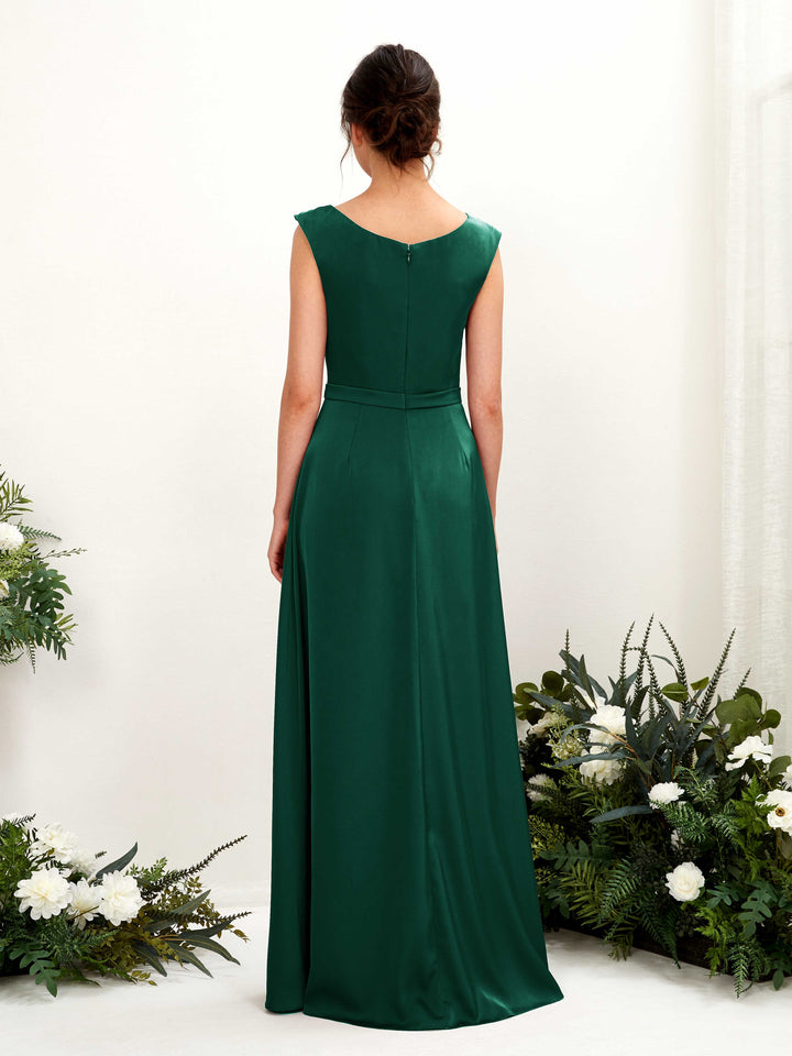 Hunter Green Satin Cowl Neck Bridesmaid Dress A-Line Floor-Length