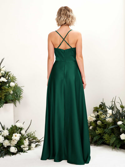 Carlyna Lenoya A-Line Hunter Green Satin Bridesmaid Dress Maxi Sleeveless V-Neck Dress Back View #color_hunter-green