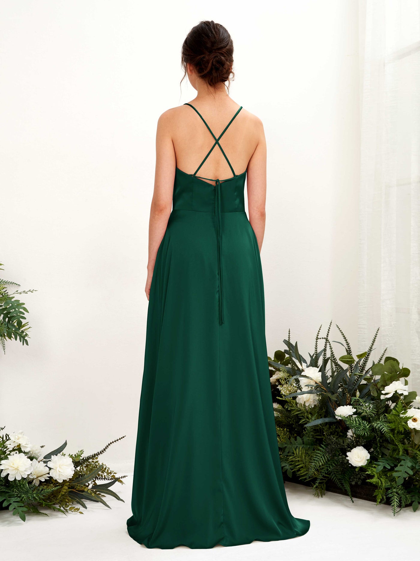 Ball Gown Sexy Slit Straps Sleeveless Satin Bridesmaid Dress - Hunter Green (80221129)#color_hunter-green