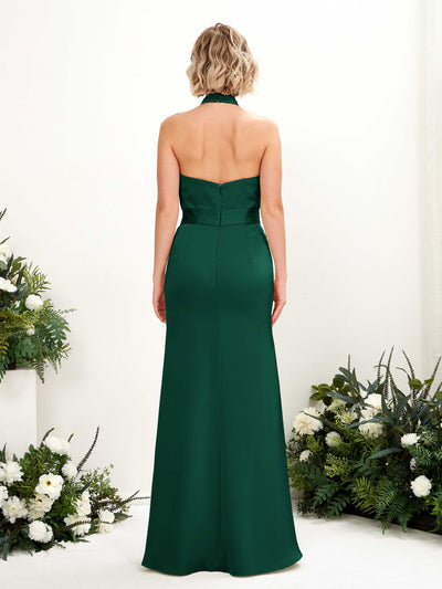 Carlyna Edwina Mermaid Hunter Green Satin Bridesmaid Dress Maxi Sleeveless Halter Dress Back View #color_hunter-green