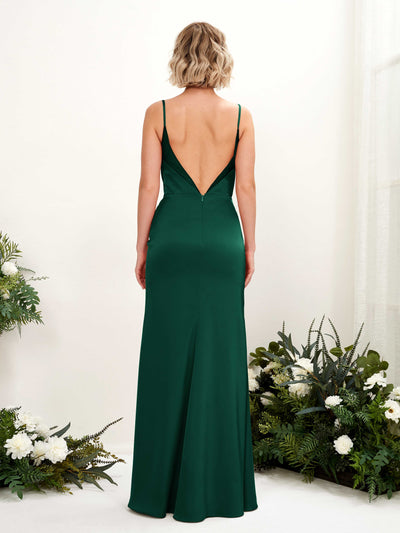 Carlyna Letitia Mermaid Hunter Green Satin Bridesmaid Dress Maxi Sleeveless V-Neck Dress Back View #color_hunter-green