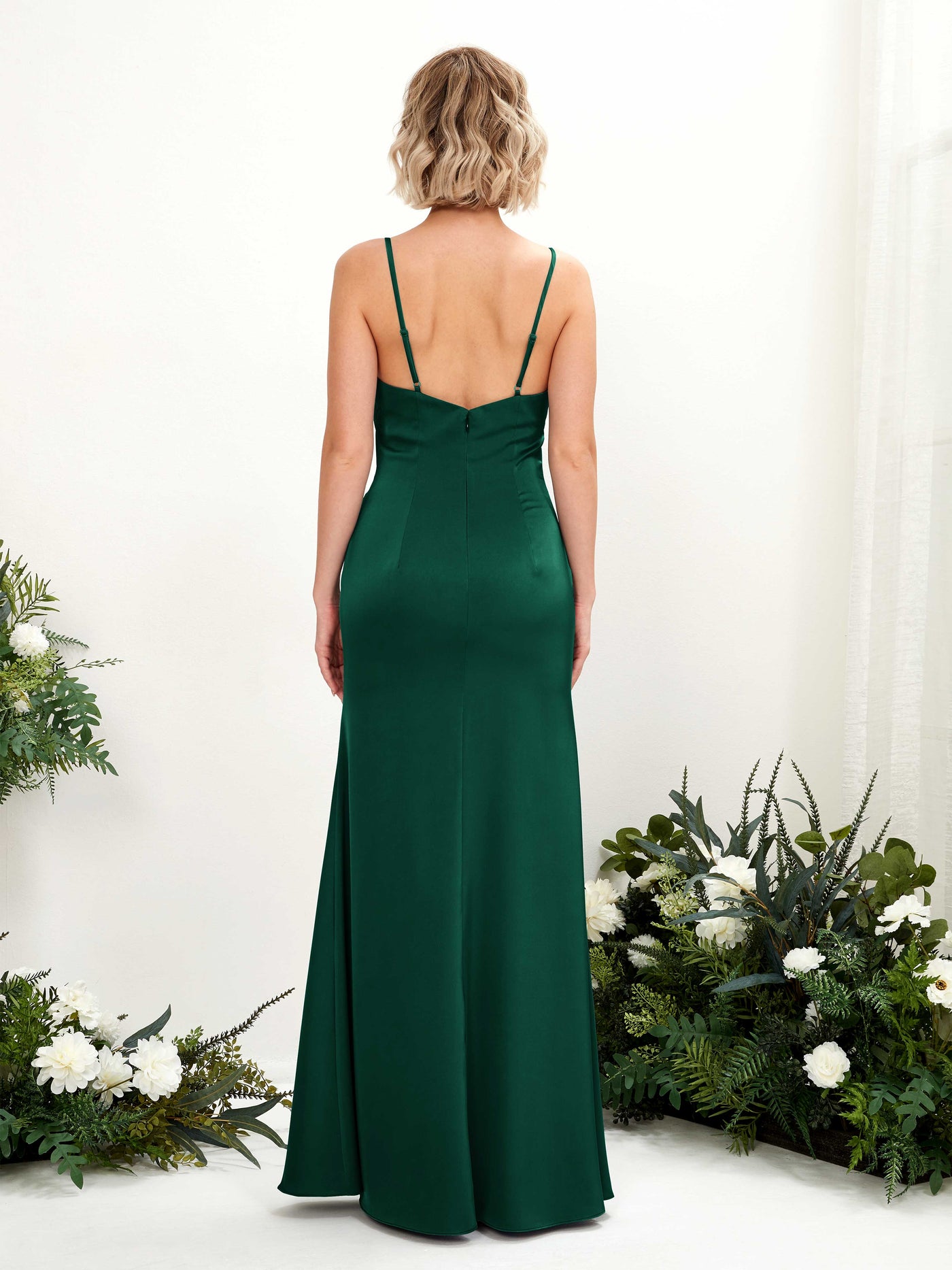 Open back Sexy Slit Straps Satin Bridesmaid Dress - Hunter Green (80223029)#color_hunter-green