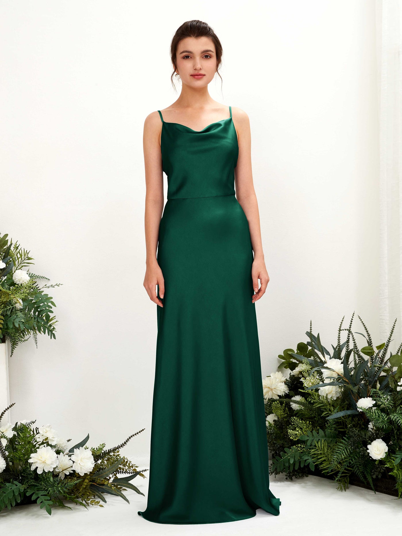 Open back Spaghetti-straps Sleeveless Satin Bridesmaid Dress - Hunter Green (80221829)#color_hunter-green