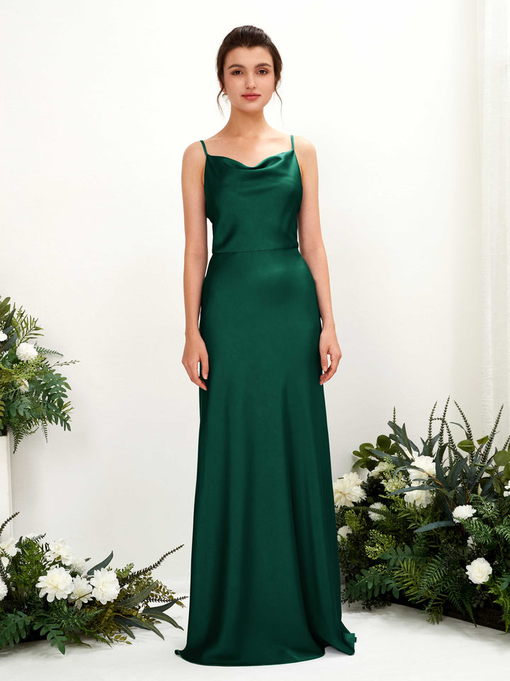 Open back Spaghetti-straps Sleeveless Satin Bridesmaid Dress - Hunter Green (80221829)