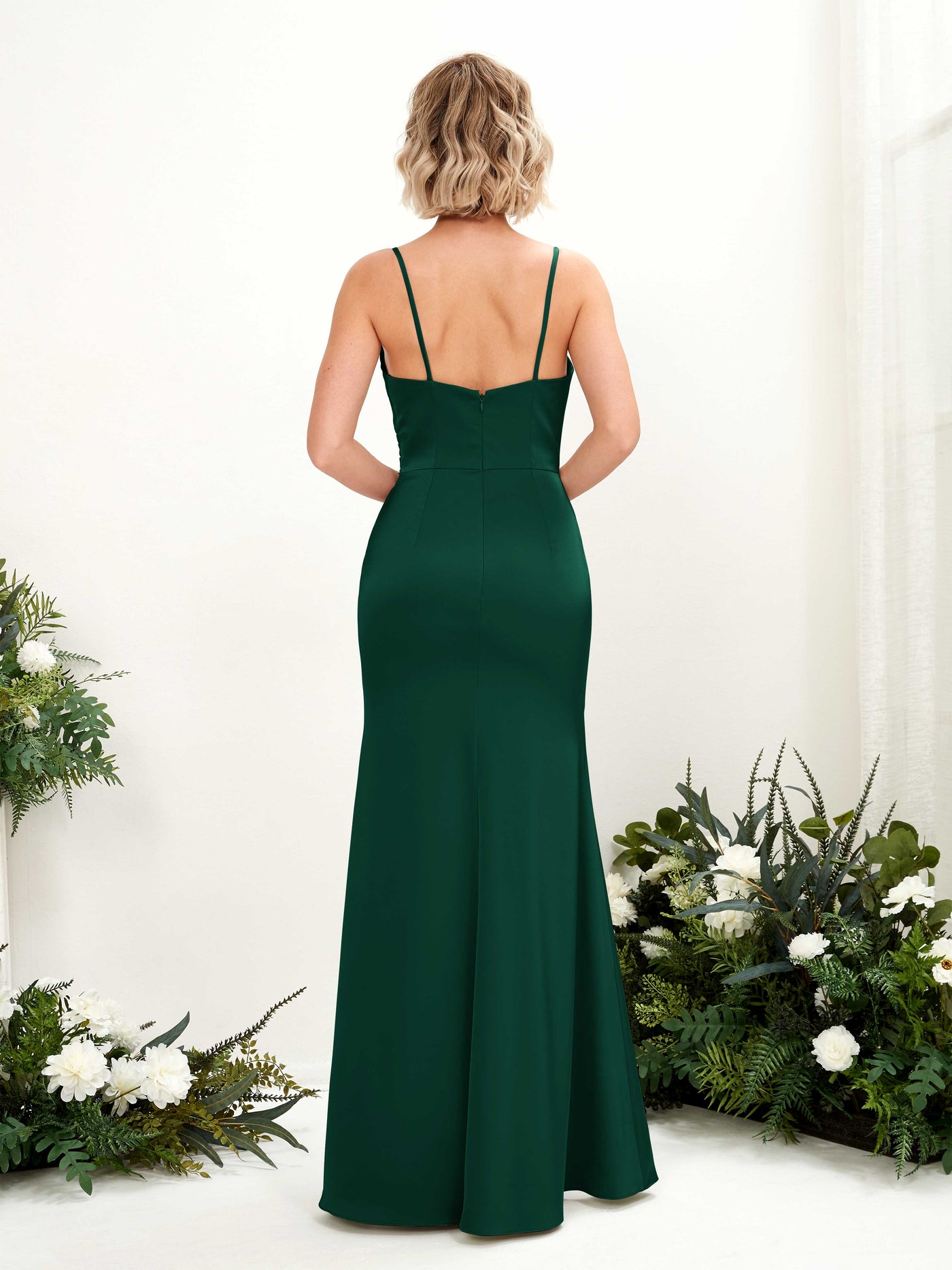 Open back Spaghetti-straps Sweetheart Satin Bridesmaid Dress - Hunter Green (80223229)#color_hunter-green