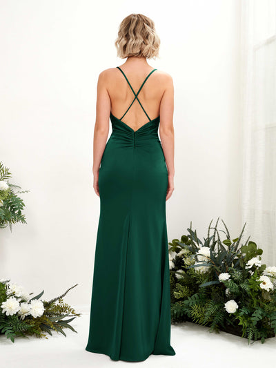 Carlyna Regina Mermaid Hunter Green Satin Bridesmaid Dress Maxi Sleeveless Cowl Neck Dress Side View 2 #color_hunter-green