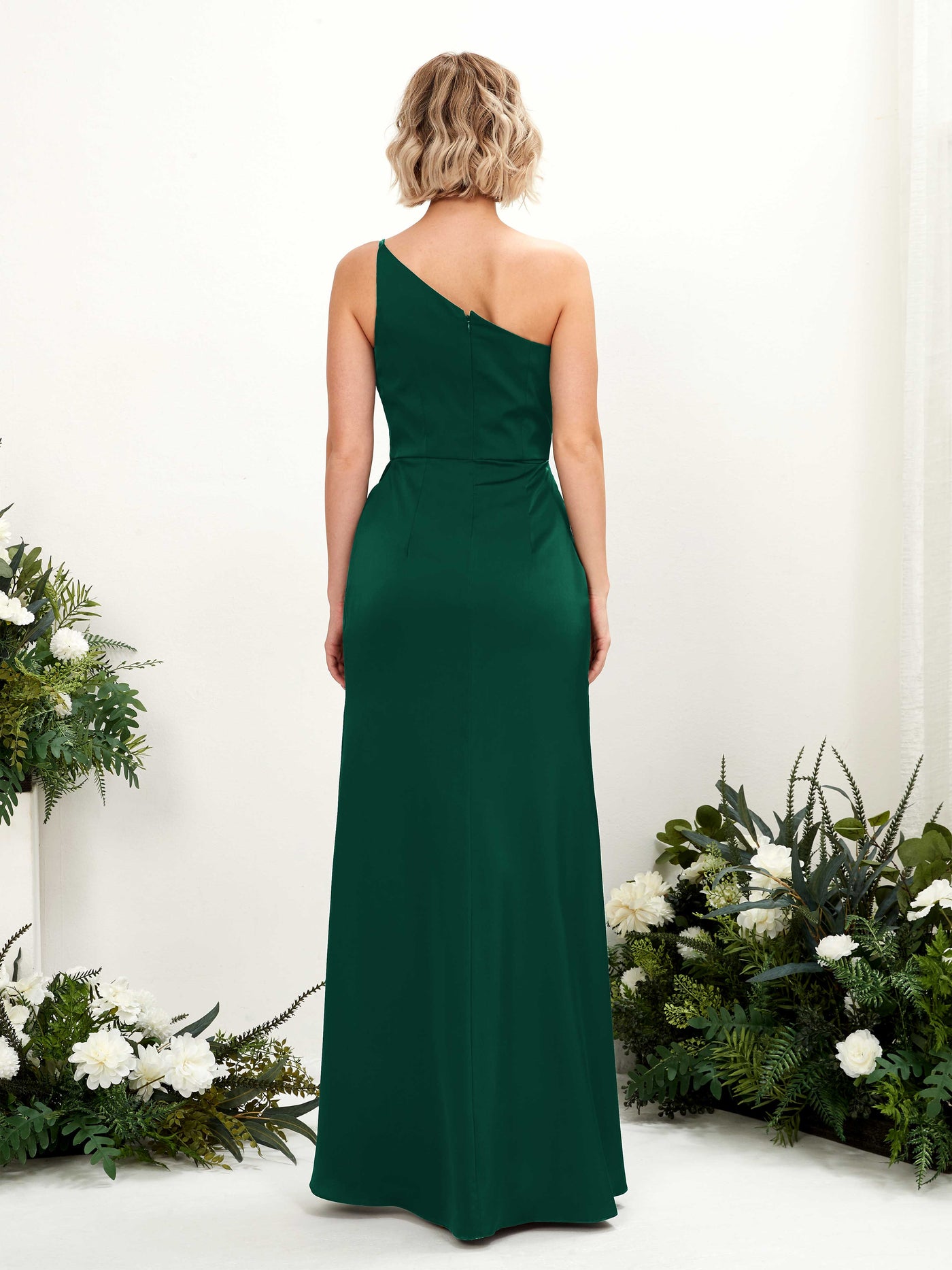 Hunter Green Bridesmaid Dresses Bridesmaid Dress Mermaid/Trumpet Satin One Shoulder Full Length Sleeveless Wedding Party Dress (80220529)#color_hunter-green