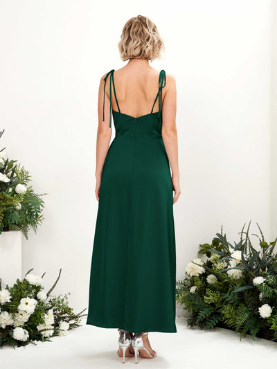 Carlyna Viola Sheath Hunter Green Satin Bridesmaid Dress Midi Sleeveless Cowl Neck Dress Back View #color_hunter-green