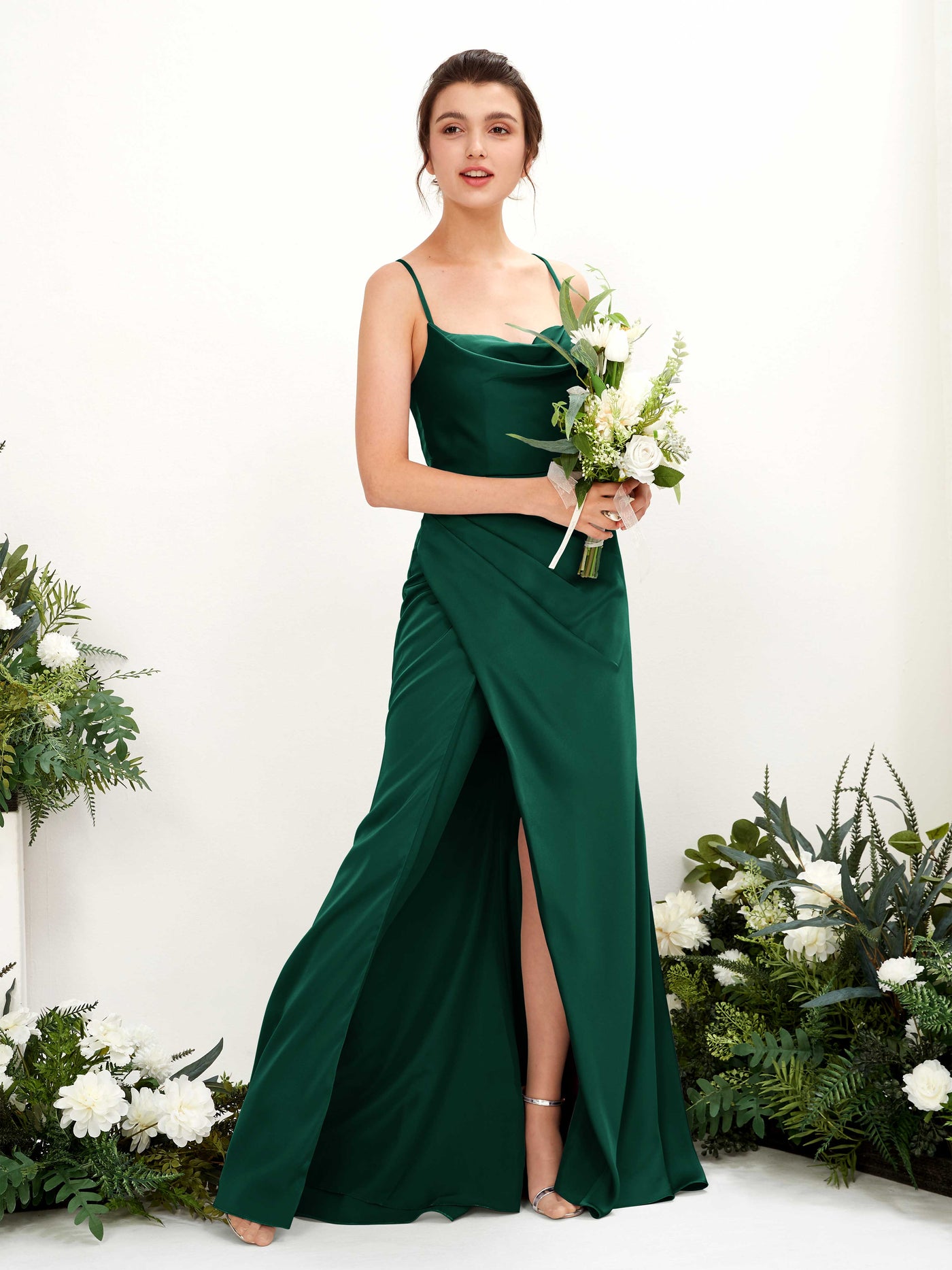 Sexy Slit Straps Sleeveless Satin Bridesmaid Dress - Hunter Green (80222429)#color_hunter-green