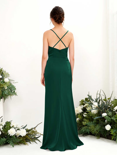 Carlyna Mavis Slim Hunter Green Satin Bridesmaid Dress Maxi Sleeveless Cowl Neck Dress Back View #color_hunter-green