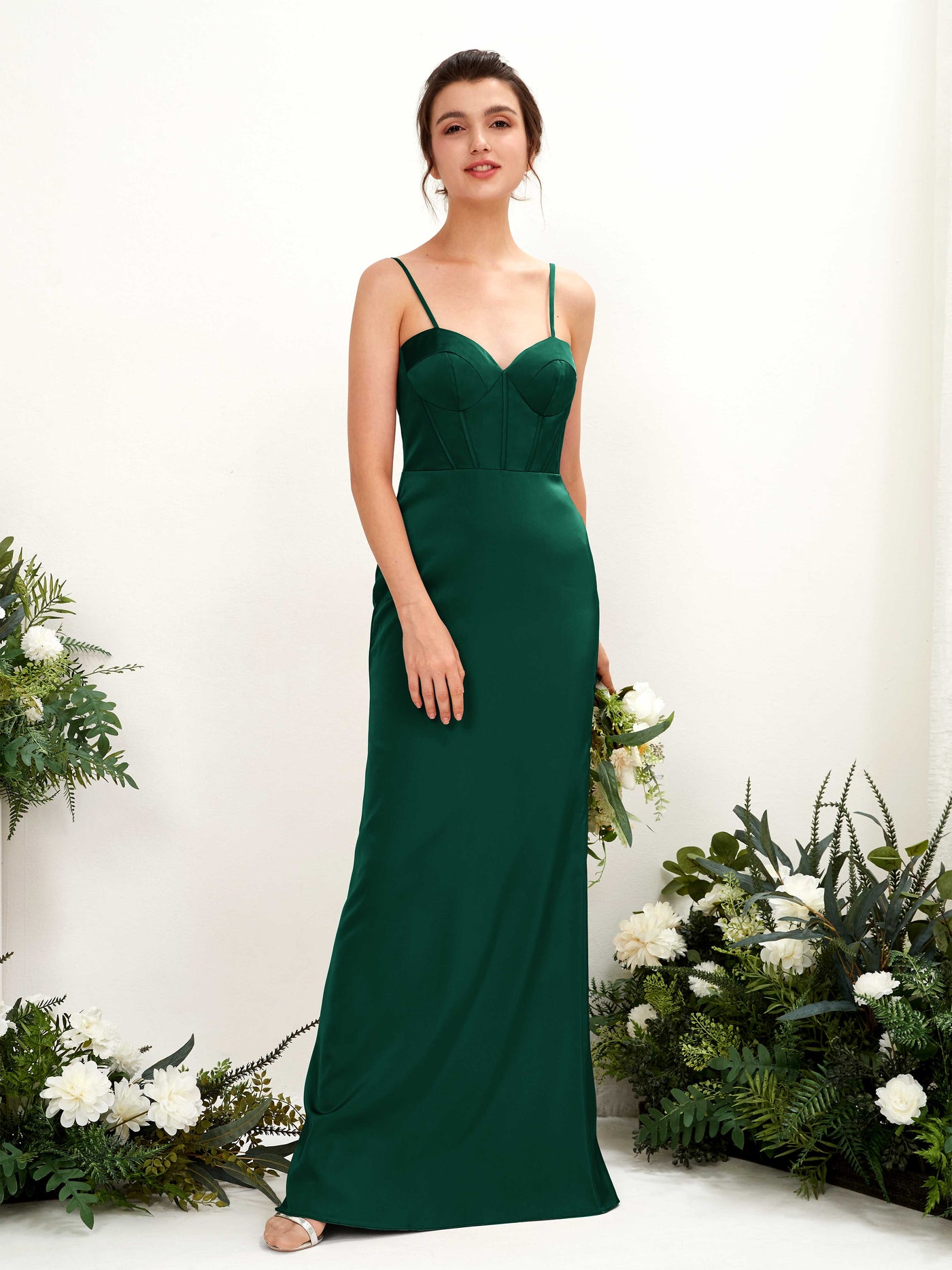 Spaghetti-straps Sweetheart Sleeveless Satin Bridesmaid Dress - Hunter Green (80221529)#color_hunter-green