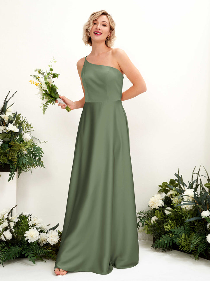 Green Olive Satin Bridesmaid Dress A-Line Floor-Length | Carlyna Green Olive Satin Bridesmaid Dress A-Line Floor-Length | Carlyna