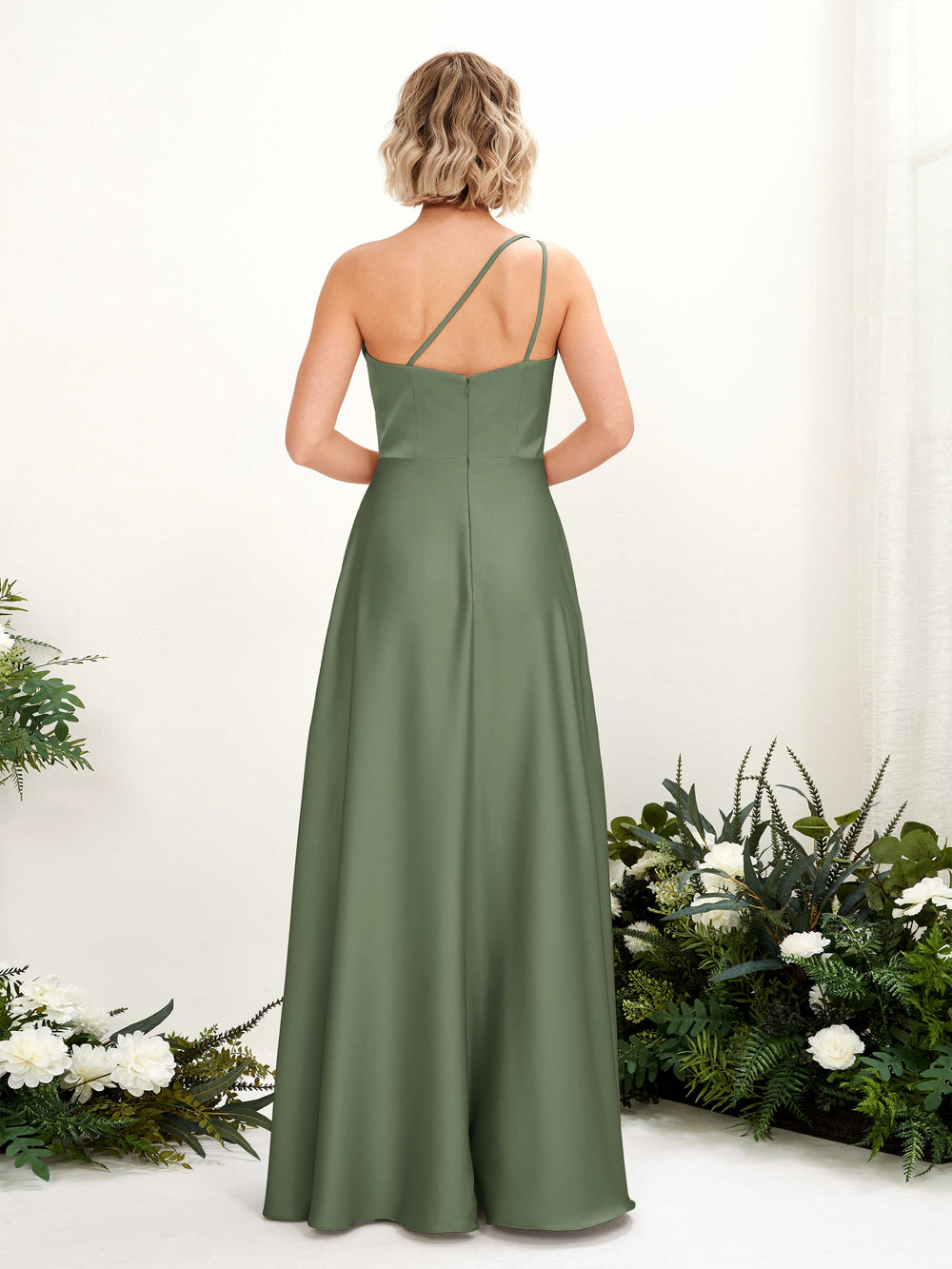 navy blue dress for baby girl Stacees A-Line Bow Straps Stretch Satin Bridesmaid Dress with Slit main image 1