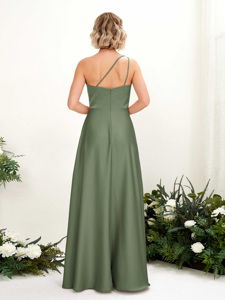 olive green backless dress Steel Gray Satin Bridesmaid Dress A-Line Floor-Length