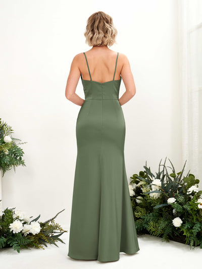 Carlyna Lesley Mermaid Green Olive Satin Bridesmaid Dress Maxi Sleeveless Sweetheart Dress Back View #color_green-olive