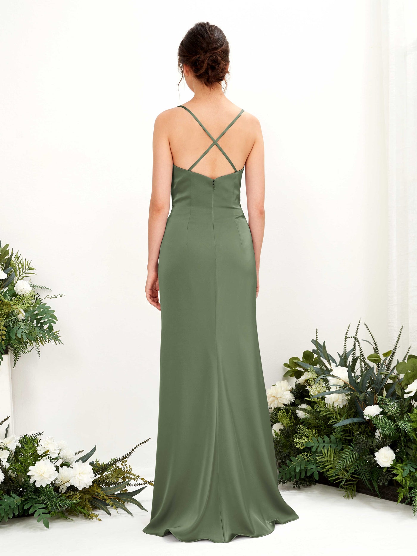Green Olive Satin Cowl Neck Bridesmaid Dress Floor-Length | Carlyna Green Olive Satin Cowl Neck Bridesmaid Dress Floor-Length | Carlyna