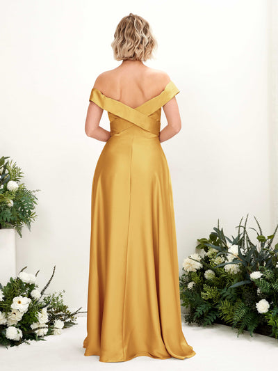 Carlyna Chloe A-Line Canary Satin Bridesmaid Dress Maxi Sleeveless Sweetheart Dress Back View #color_canary