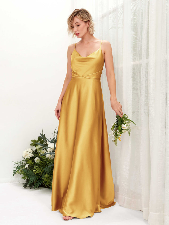 Canary Satin Cowl Neck Bridesmaid Dress A-Line Floor-Length