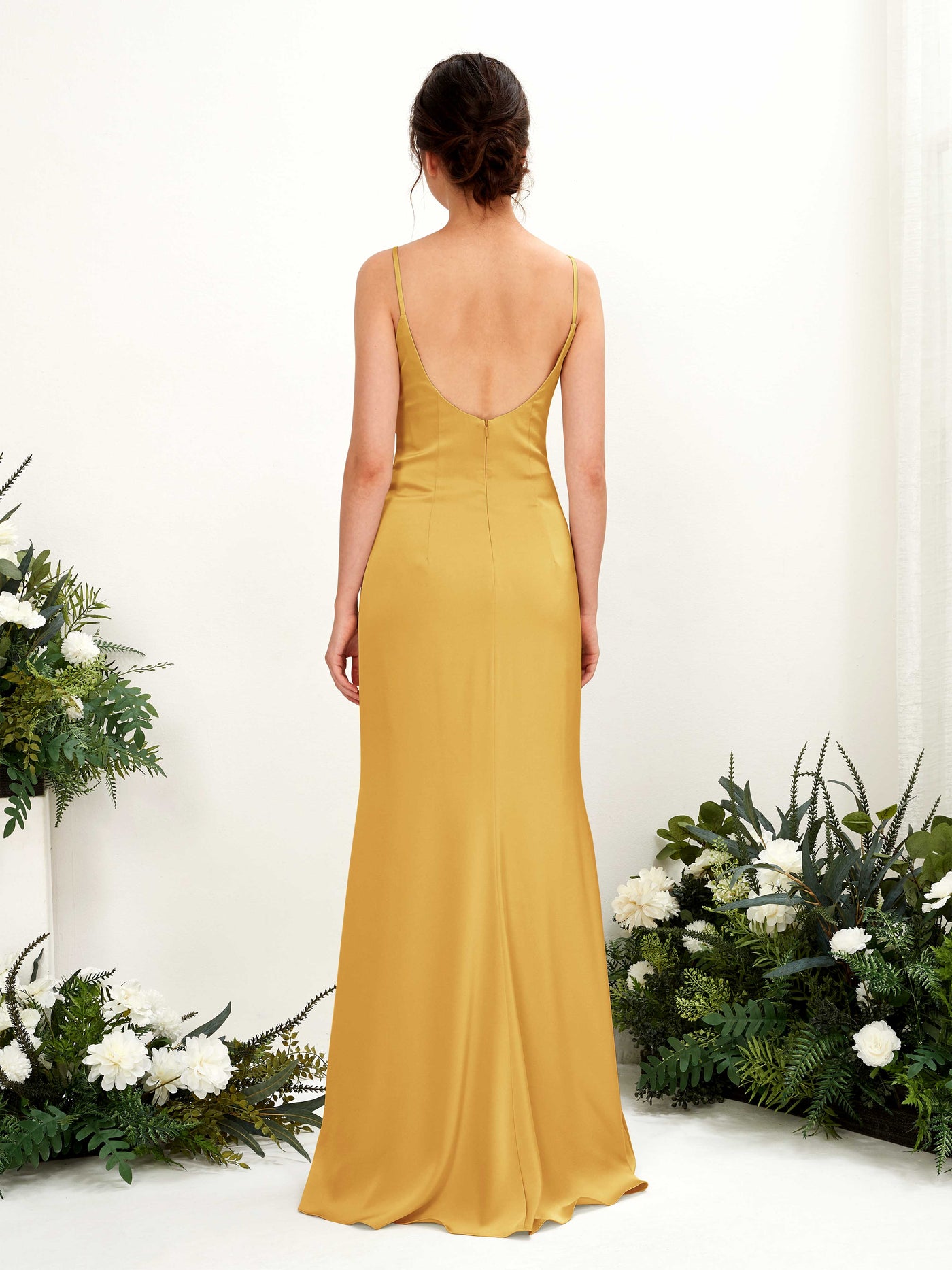 Open back Straps Sleeveless Satin Bridesmaid Dress - Canary (80221731)#color_canary