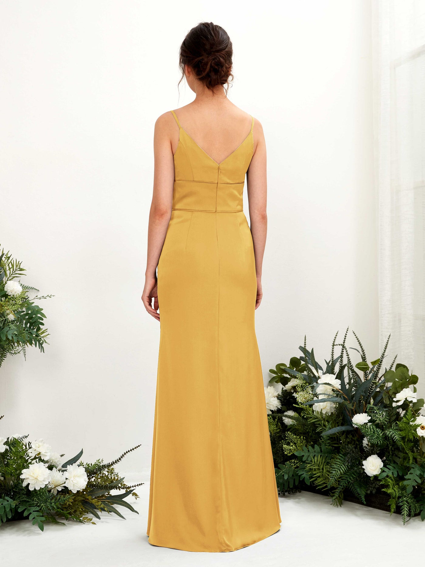 Spaghetti-straps Sweetheart Sleeveless Satin Bridesmaid Dress - Canary (80223331)#color_canary