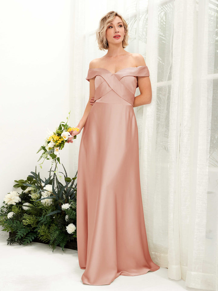Cantaloupe Satin Bridesmaid Dress A-Line Floor-Length | Carlyna Cantaloupe Satin Bridesmaid Dress A-Line Floor-Length | Carlyna