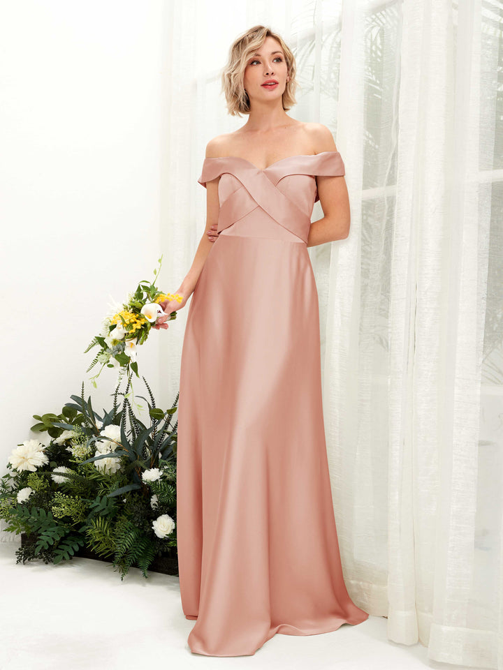 A-line Ball Gown Off Shoulder Sweetheart Satin Bridesmaid Dress - Cantaloupe (80224232)