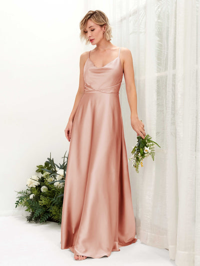 A-line Open back Straps Sleeveless Satin Bridesmaid Dress - Cantaloupe (80223132)#color_cantaloupe