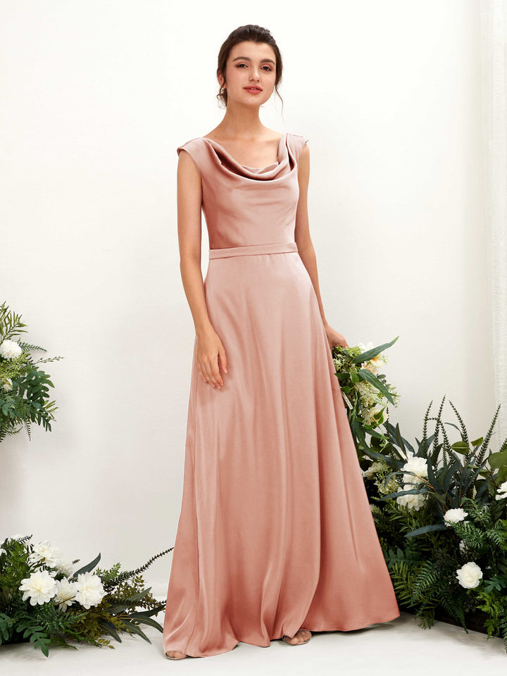 Cantaloupe Satin Cowl Neck Bridesmaid Dress A-Line Floor-Length | Carlyna Cantaloupe Satin Cowl Neck Bridesmaid Dress A-Line Floor-Length | Carlyna