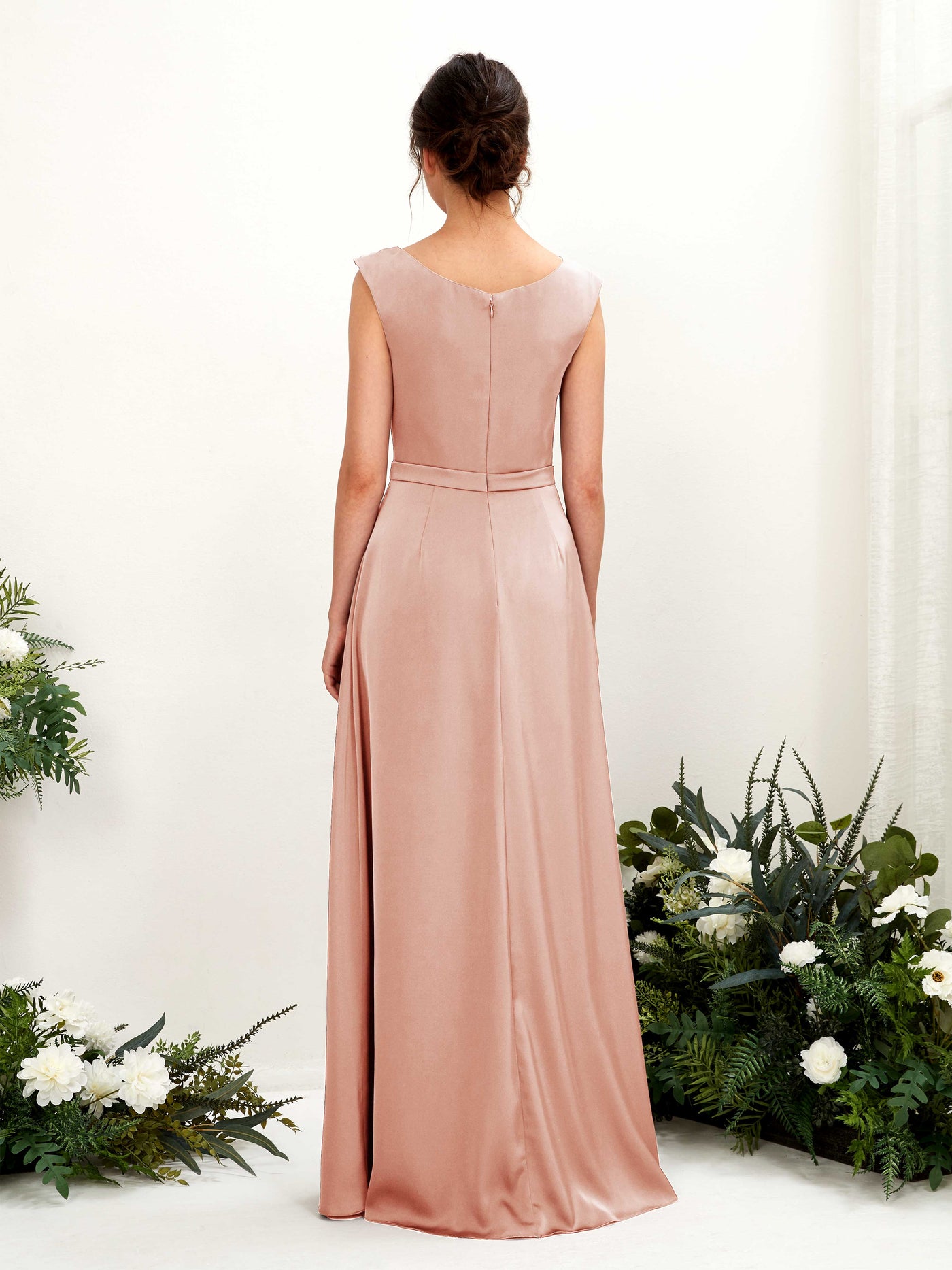 A-line Scoop Sleeveless Satin Bridesmaid Dress - Cantaloupe (80221232)#color_cantaloupe