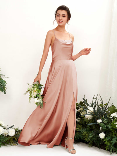 Ball Gown Sexy Slit Straps Sleeveless Satin Bridesmaid Dress - Cantaloupe (80221132)#color_cantaloupe