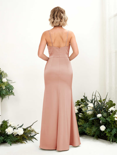 Carlyna Lesley Mermaid Cantaloupe Satin Bridesmaid Dress Maxi Sleeveless Sweetheart Dress Back View #color_cantaloupe