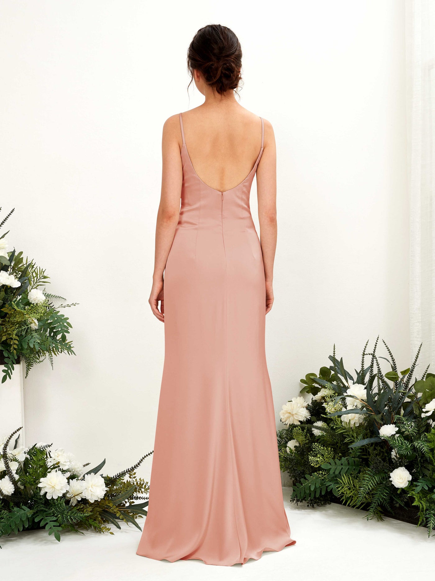 Open back Straps Sleeveless Satin Bridesmaid Dress - Cantaloupe (80221732)#color_cantaloupe