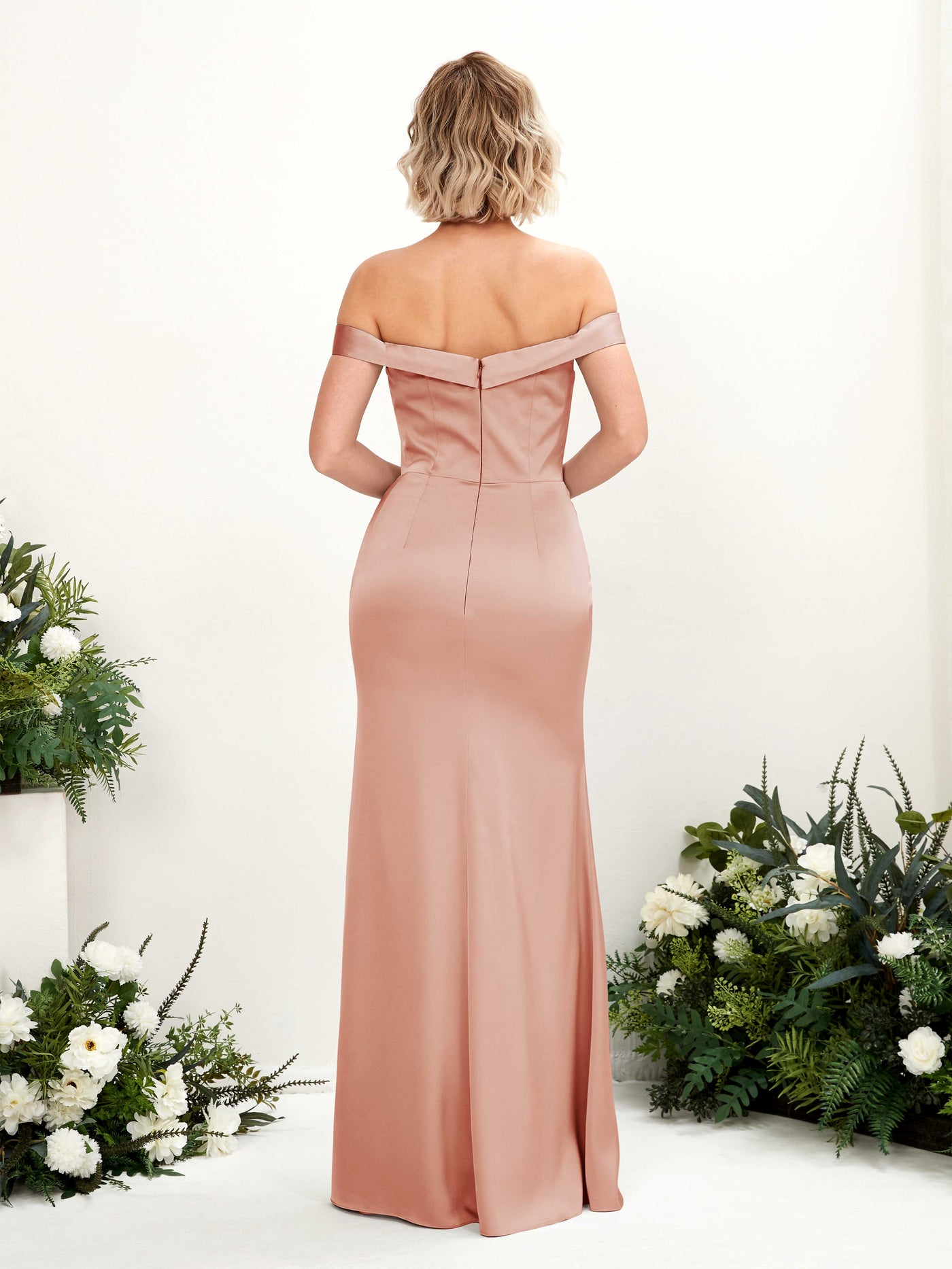 Sexy Slit Off Shoulder Sweetheart Satin Bridesmaid Dress - Cantaloupe (80223832)#color_cantaloupe