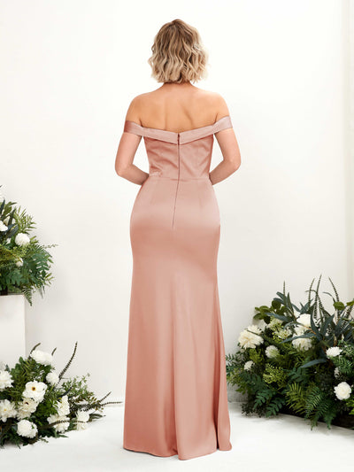 Carlyna Zoe Mermaid Cantaloupe Satin Bridesmaid Dress Maxi Sleeveless Sweetheart Dress Back View #color_cantaloupe