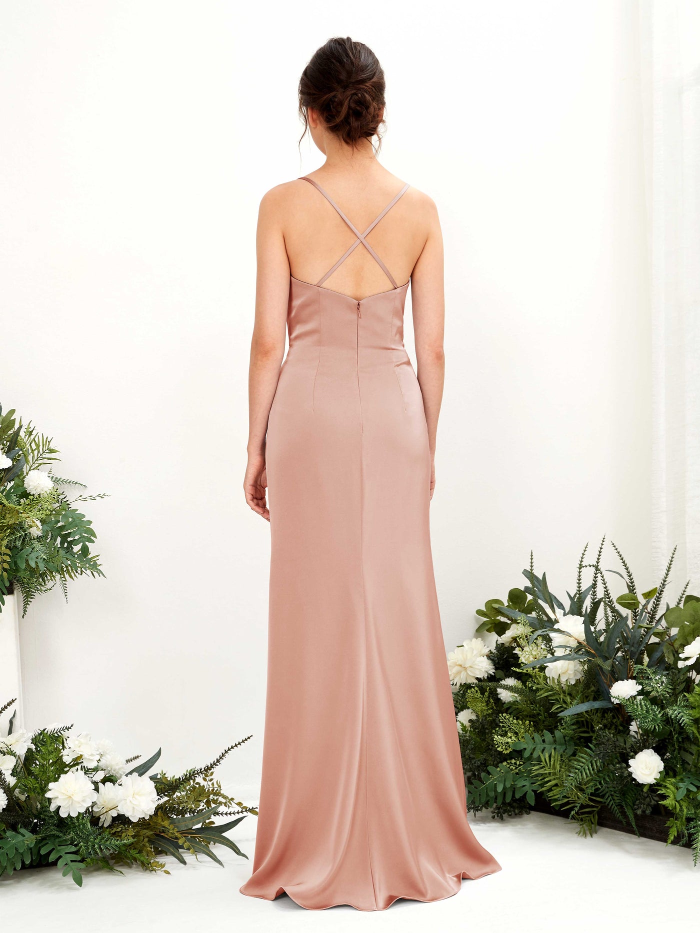 Sexy Slit Straps Sleeveless Satin Bridesmaid Dress - Cantaloupe (80222432)#color_cantaloupe