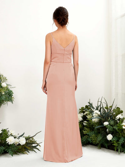 Carlyna Kama Mermaid Cantaloupe Satin Bridesmaid Dress Maxi Sleeveless V-Neck Dress Back View #color_cantaloupe