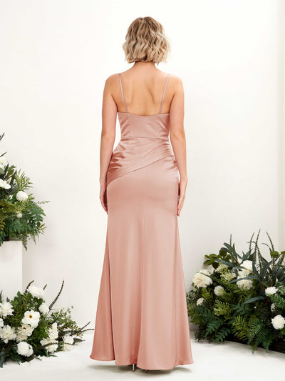 Carlyna Shirley Mermaid Cantaloupe Satin Bridesmaid Dress Maxi Sleeveless V-Neck Dress Back View #color_cantaloupe