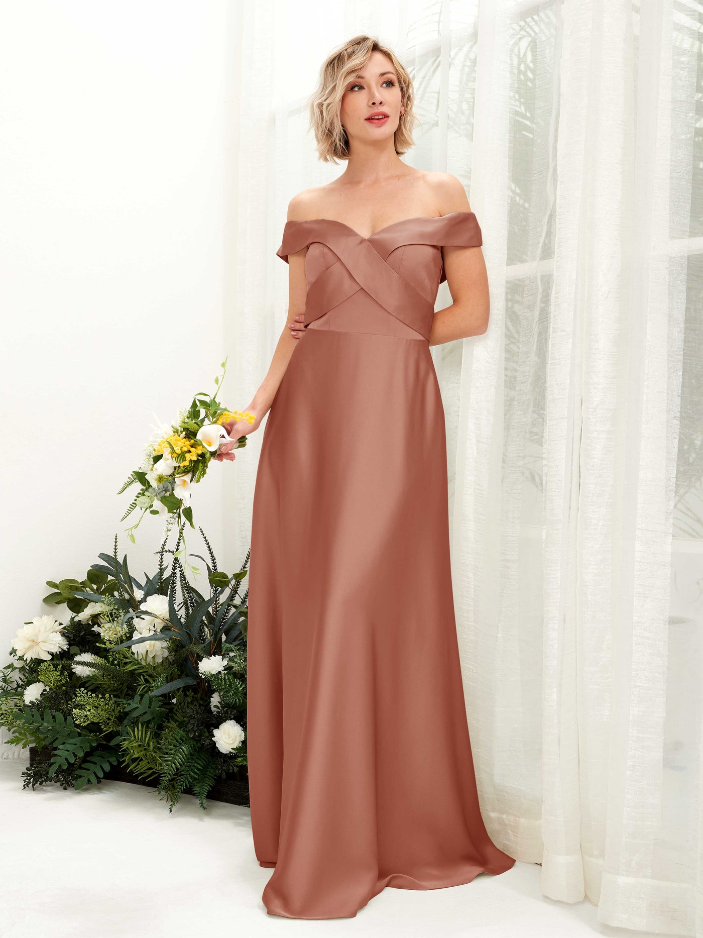 Cantaloupe Satin Bridesmaid Dress A-Line Floor-Length