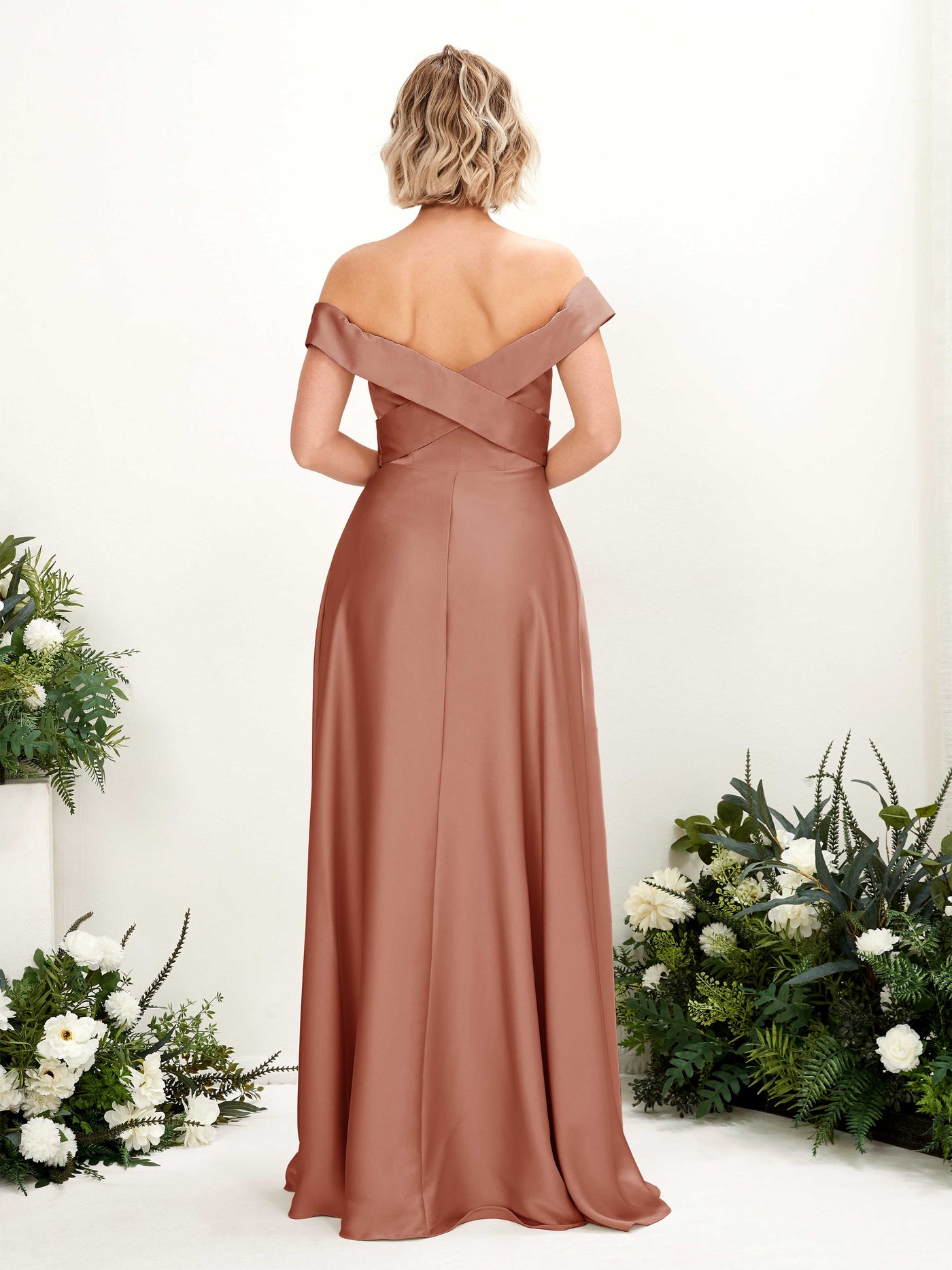 A-line Ball Gown Off Shoulder Sweetheart Satin Bridesmaid Dress - Raw Sienna (80224215)#color_raw-sienna
