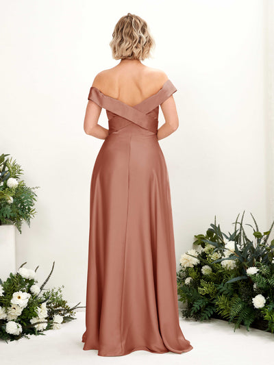 Carlyna Chloe A-Line Raw Sienna Satin Bridesmaid Dress Maxi Sleeveless Sweetheart Dress Back View #color_raw-sienna