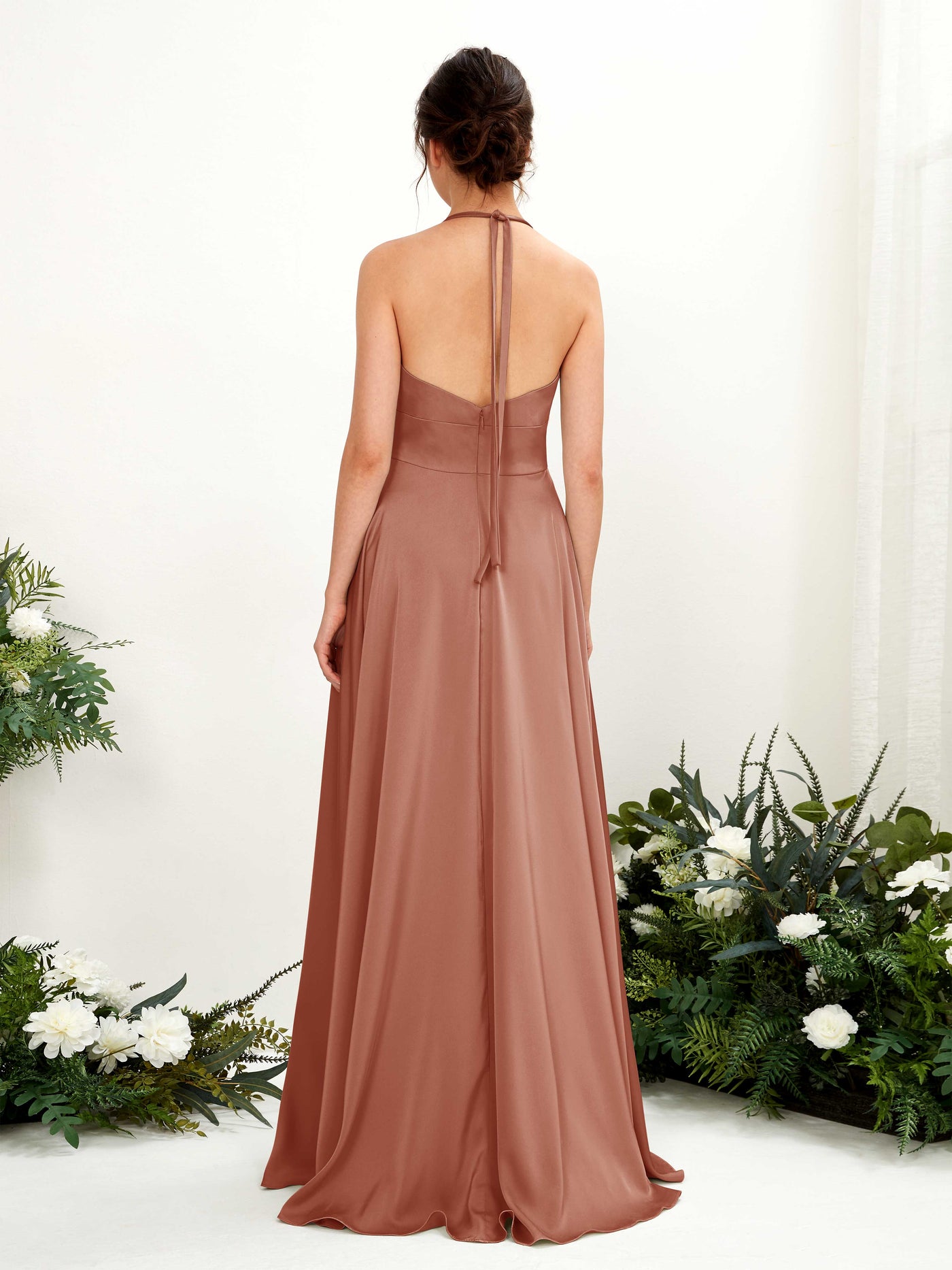 A-line Open back Sexy Slit Halter Bridesmaid Dress - Raw Sienna (80223915)#color_raw-sienna