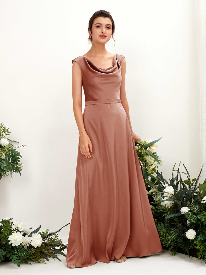 Raw Sienna Satin Bridesmaid Dress A-Line Maxi Cowl Neck | Carlyna Raw Sienna Satin Bridesmaid Dress A-Line Maxi Cowl Neck | Carlyna