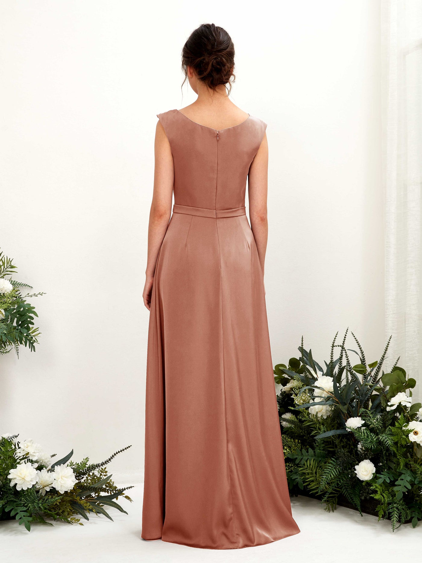 A-line Scoop Sleeveless Satin Bridesmaid Dress - Raw Sienna (80221215)#color_raw-sienna
