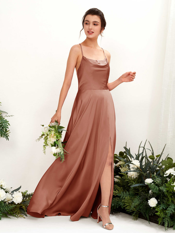 Raw Sienna Satin Cowl Neck Bridesmaid Dress A-Line Floor-Length | Carlyna Raw Sienna Satin Cowl Neck Bridesmaid Dress A-Line Floor-Length | Carlyna