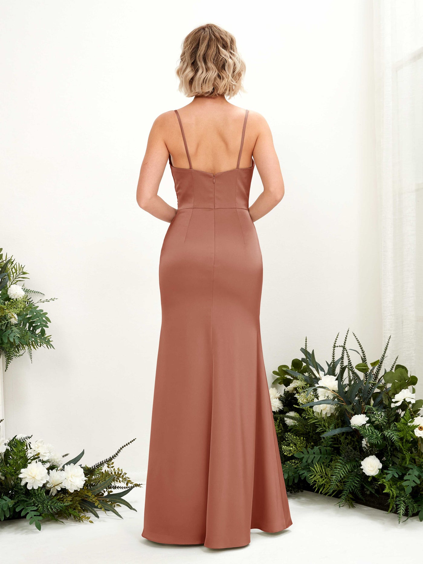 Open back Spaghetti-straps Sweetheart Satin Bridesmaid Dress - Raw Sienna (80223215)#color_raw-sienna