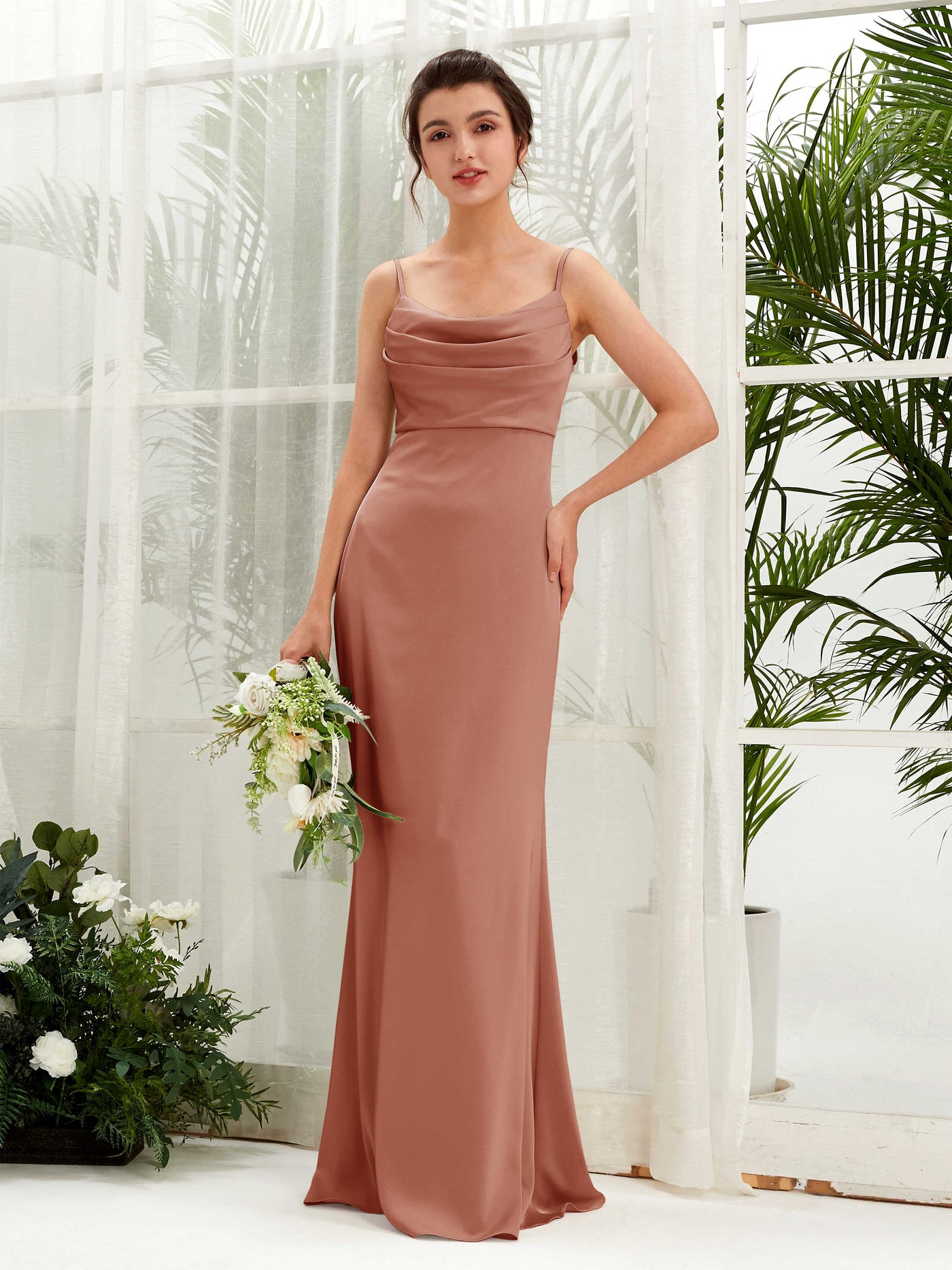 Open back Straps Sleeveless Satin Bridesmaid Dress - Raw Sienna (80221715)#color_raw-sienna
