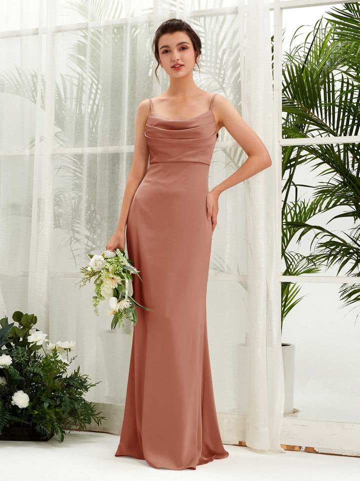 Open back Straps Sleeveless Satin Bridesmaid Dress - Raw Sienna (80221715)