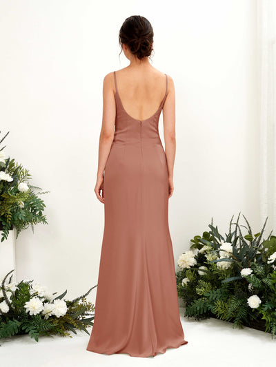 Carlyna Candice Sheath Raw Sienna Satin Bridesmaid Dress Maxi Sleeveless Cowl Neck Dress Back View #color_raw-sienna