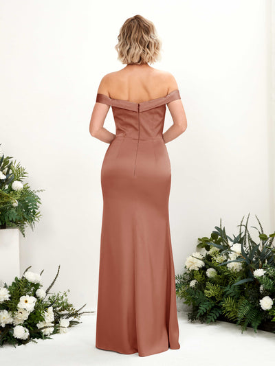 Carlyna Zoe Mermaid Raw Sienna Satin Bridesmaid Dress Maxi Sleeveless Sweetheart Dress Back View #color_raw-sienna