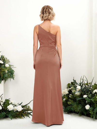 Carlyna Hedy Sheath Raw Sienna Satin Bridesmaid Dress Maxi Sleeveless One Shoulder Dress Back View #color_raw-sienna